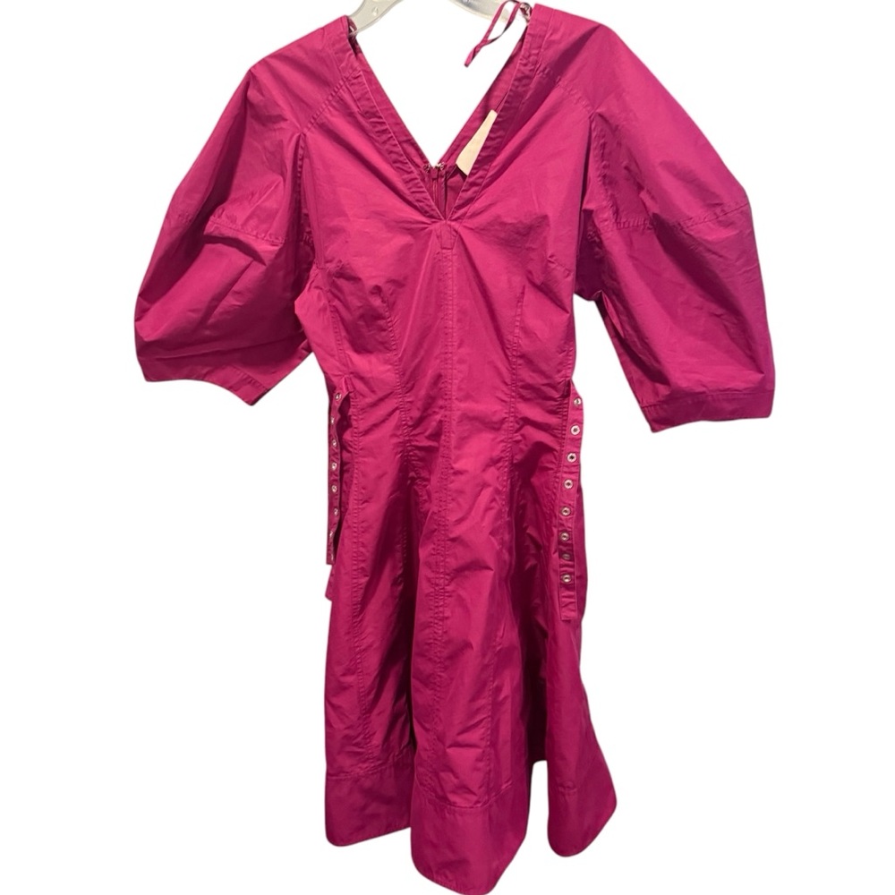3.1 Phillip Lim Puff Sleeve V-Neck Short Godet Dress Mulberry Color, size 6